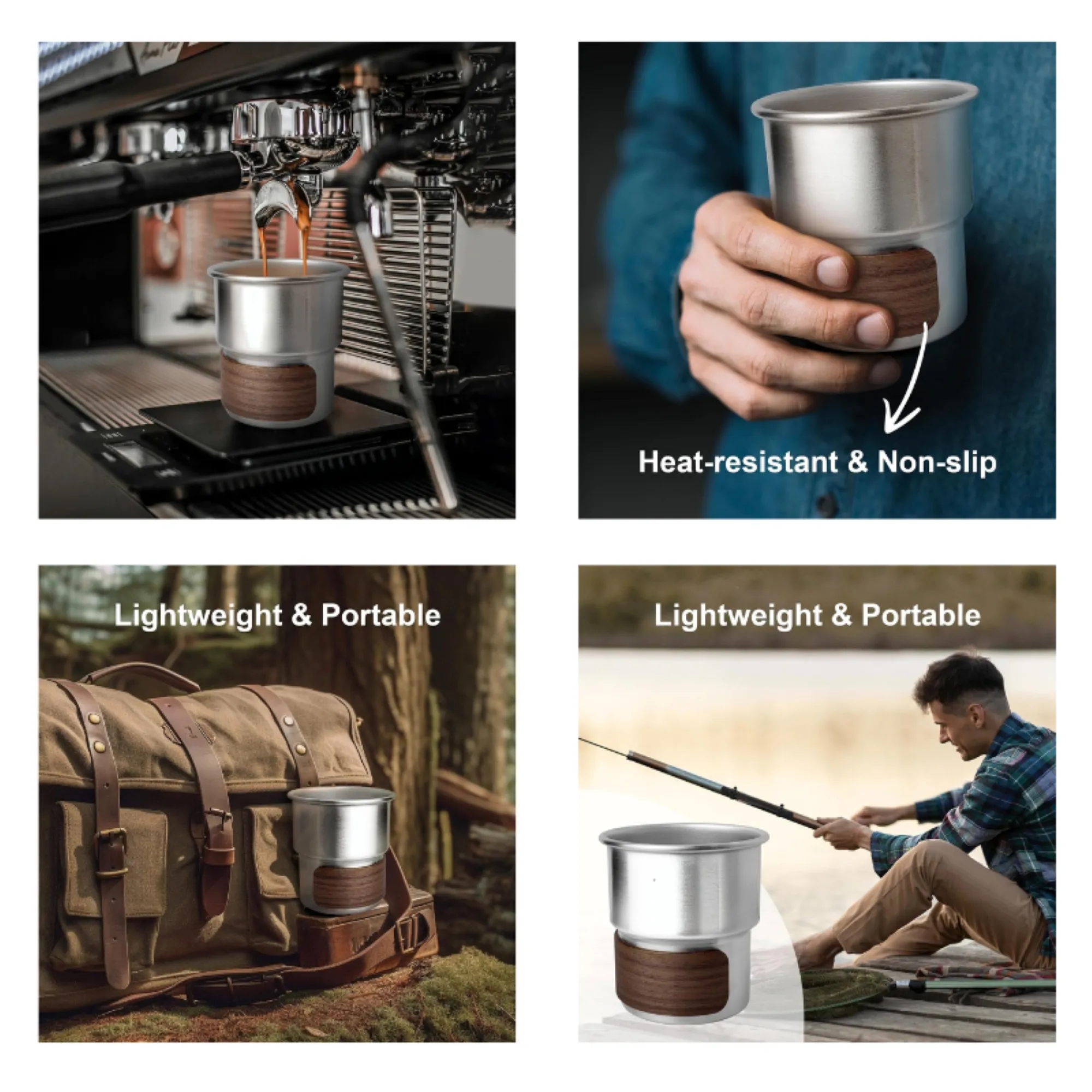 Stainless Steel Wooden Support Camping Coffee Cup 3