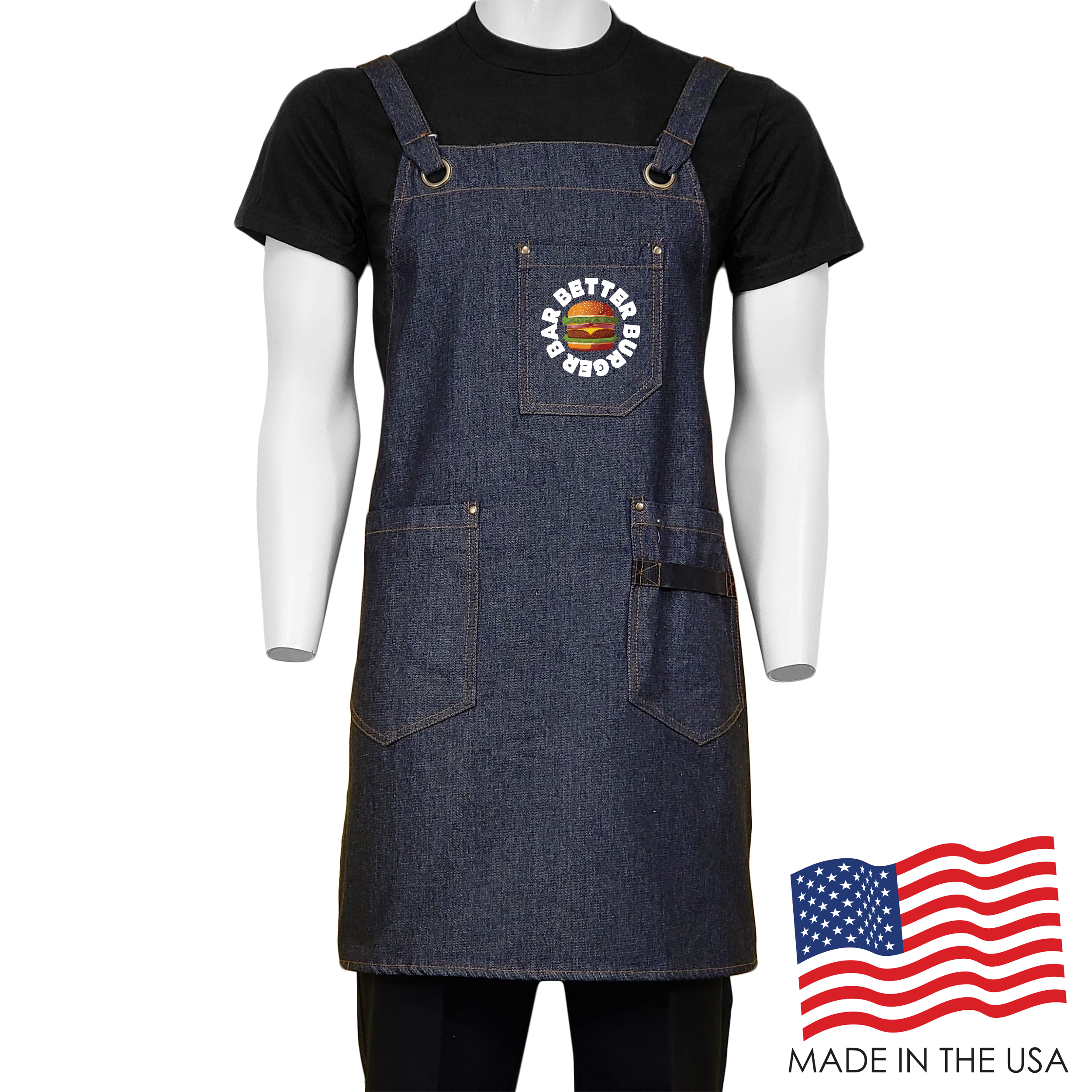 26 in. x 31 in. Denim Cross Back Apron with Pockets (Full Color Logo) 4