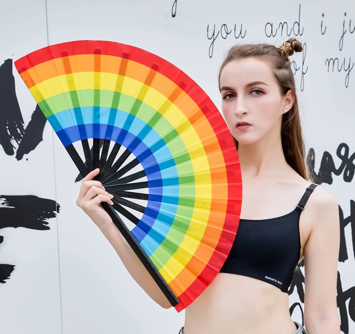 Rainbow Rave Folding Pride Plastic Fan 10