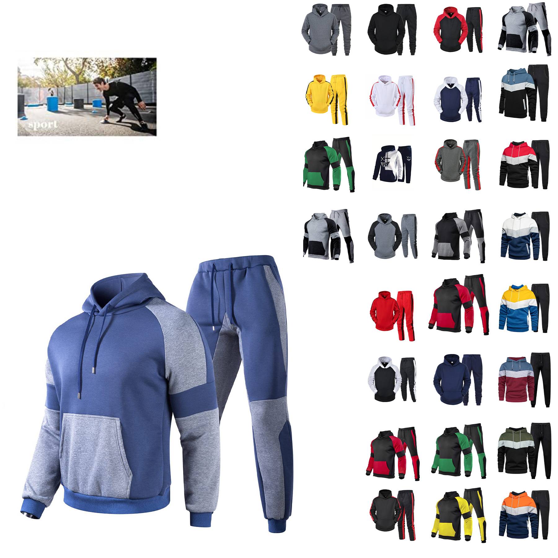 Custom Contrast 3D Printed Hooded Men Jogger Set Sweat Suit 3