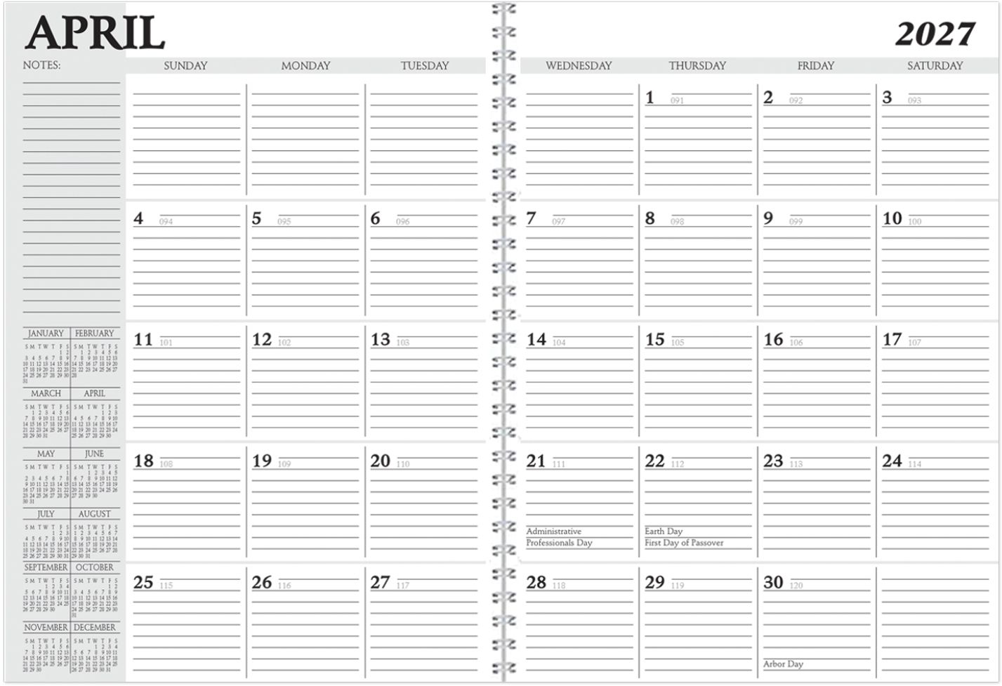 FULL COLOR SPIRAL DESK PLANNER 7X10 9