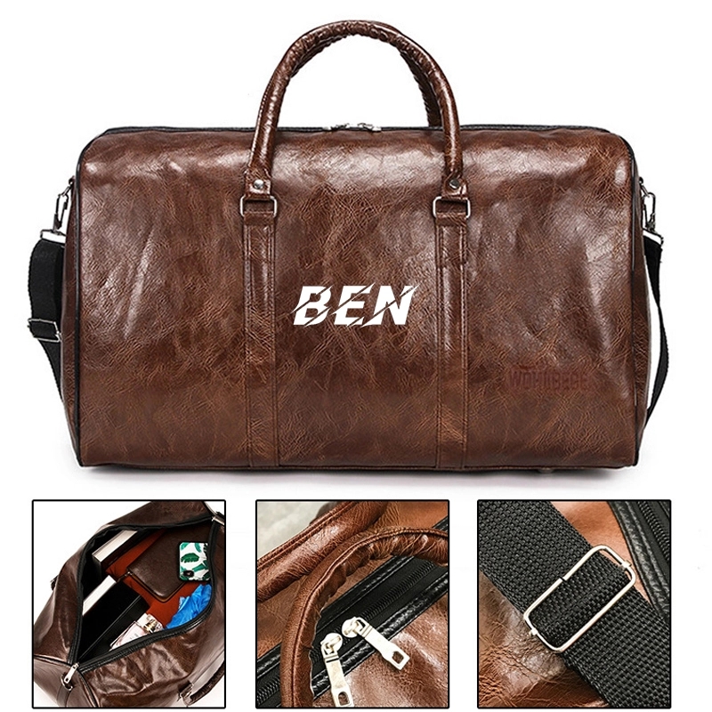 PU Leather Retro Sport Gym Duffle Travel Bag 2