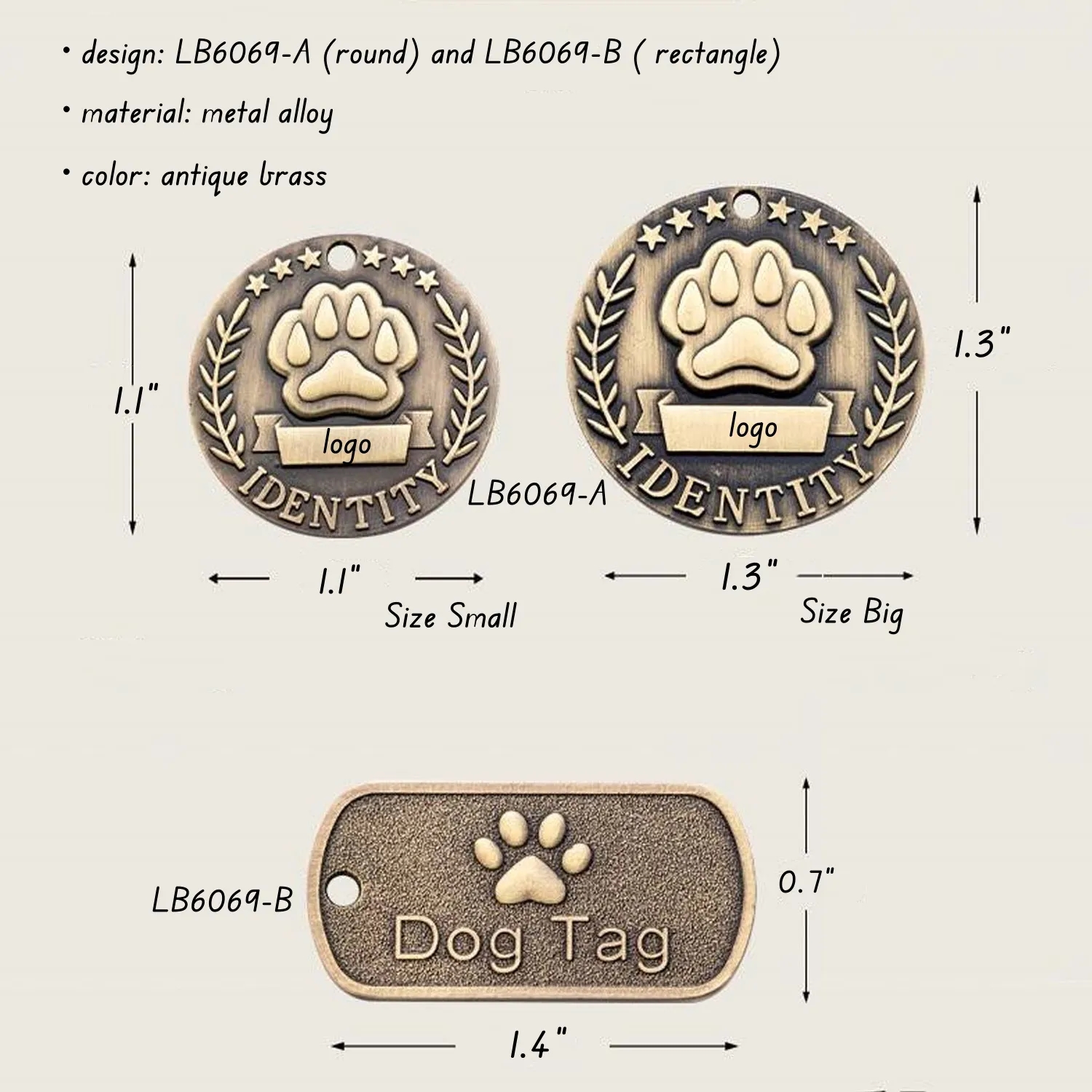 Custom Engraved Pet ID Antique Dog Tag Brass 5