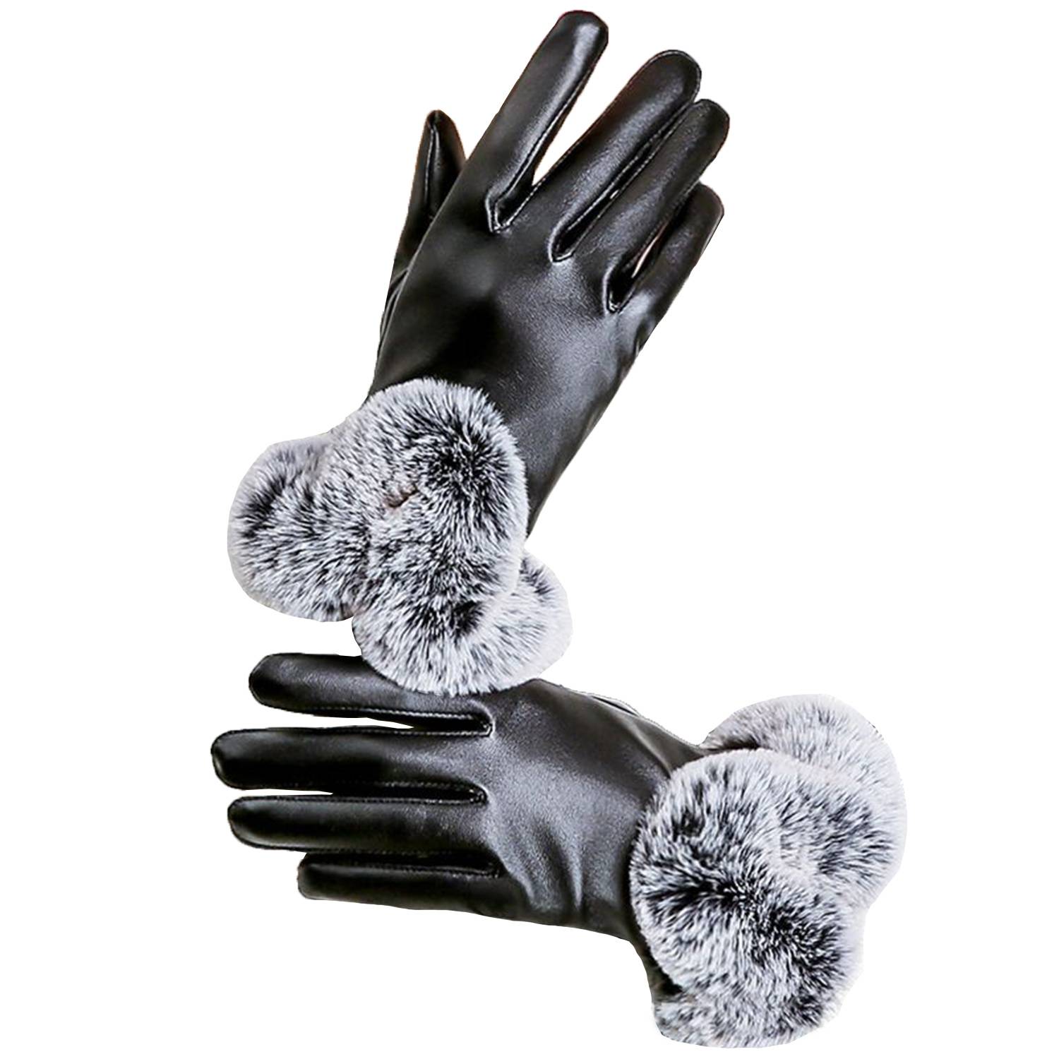 Women Touch Screen Leatherette Warm Gloves 2