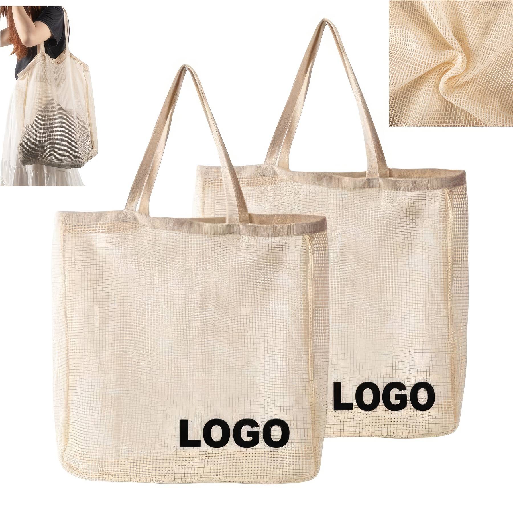 Custom Cotton Net Shopping Bags, custom tote bag with logo imprint 2