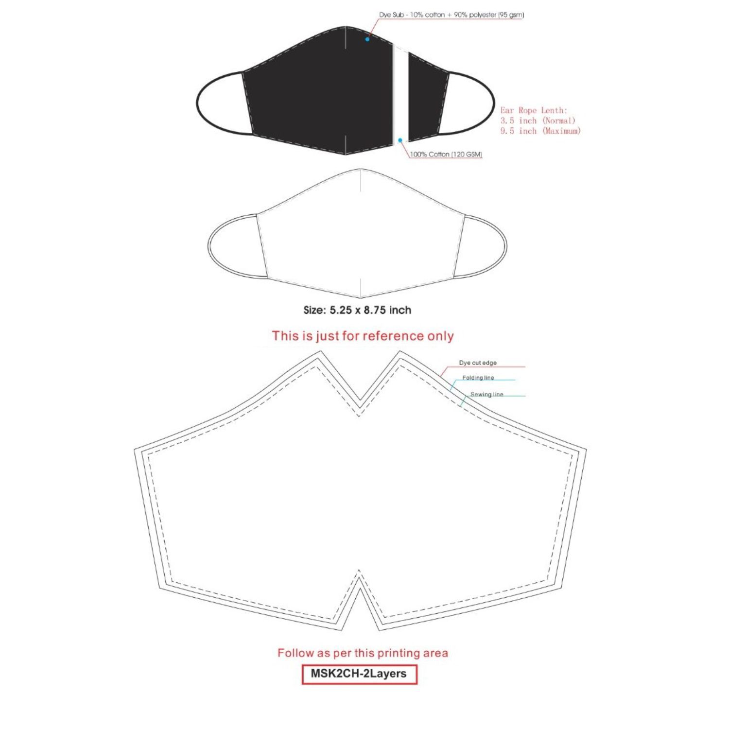 2-Layer Cotton Face Mask w/ Full Color Imprint & Bottom Hold 2