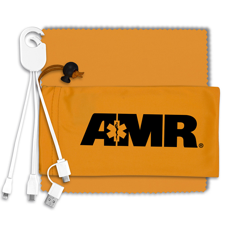 "RECHARGE PACK" Mobile Tech Charging Cable Kit in Microfiber Cinch Pack Components 3