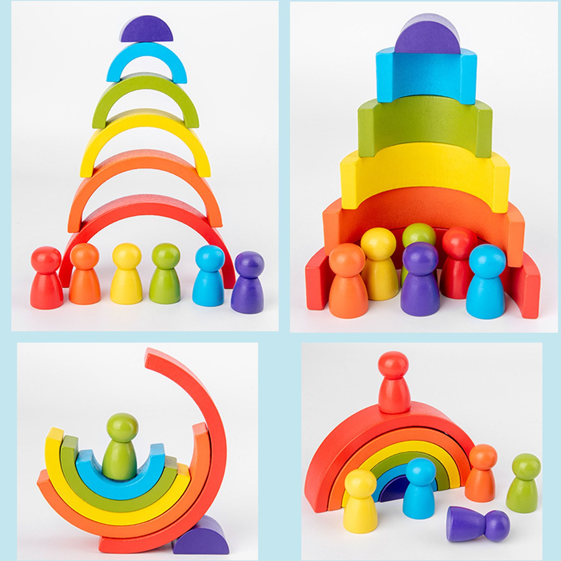 Wooden Rainbow Tower Stacked High Blocks 2