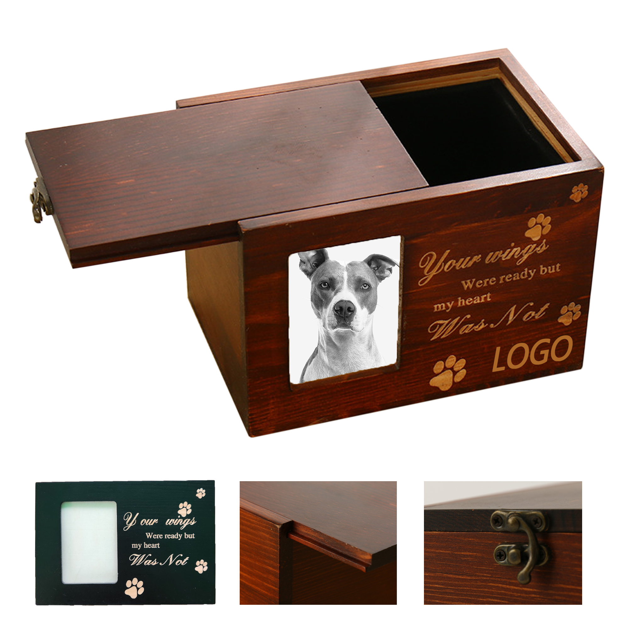 Wooden Pet Urn with Photo Frame for Dog and Cat Ashes 1