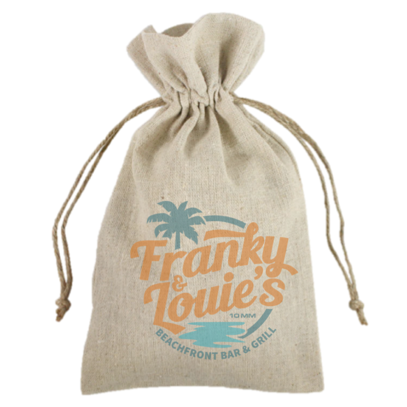 3"x 4" Custom Printed Natural Linen Pouch with Jute Drawstring 2