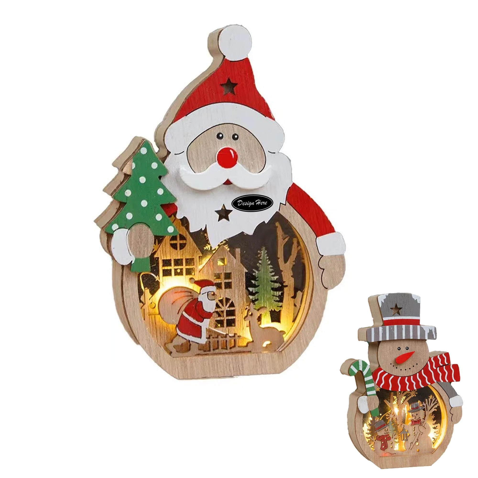 Christmas Wood Cutouts Pendants With Led Lights 1