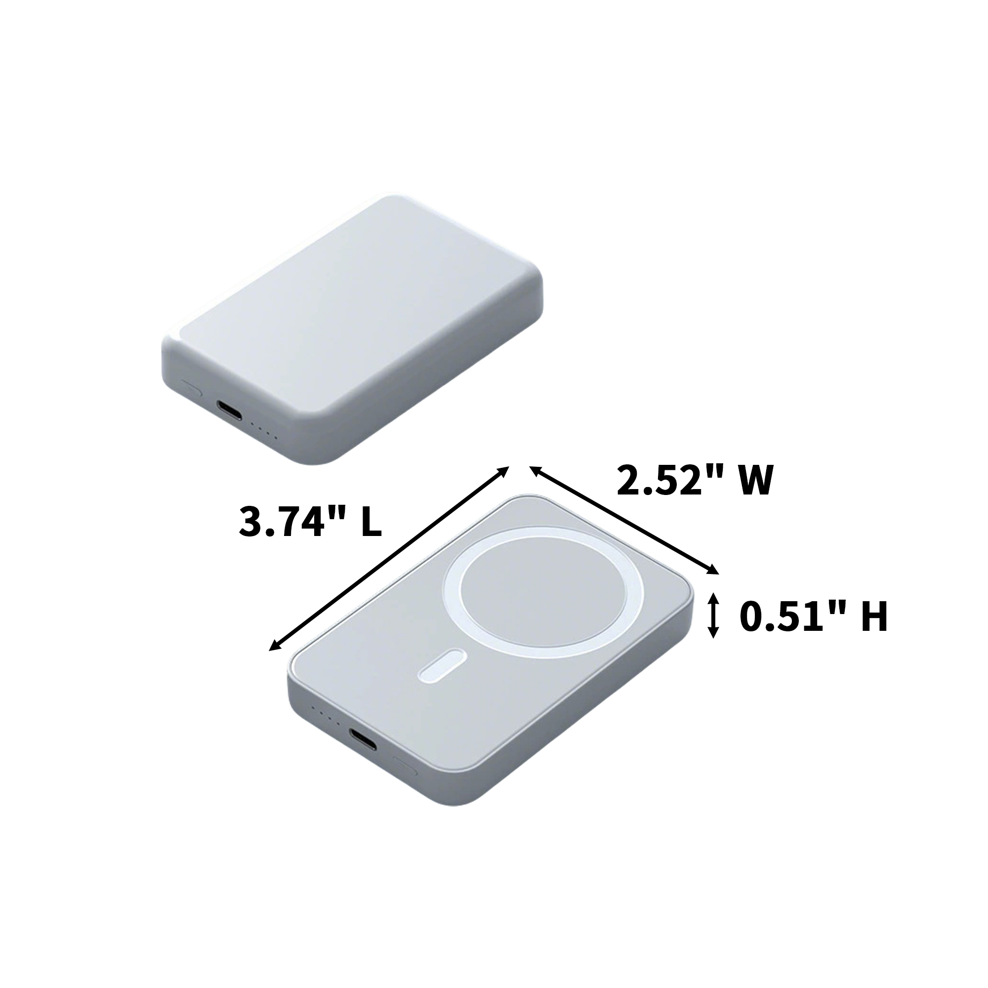 Five Thousand Milliamp Hour Magnetic Power Bank 3.74 x 2.52 x 0.51" 5