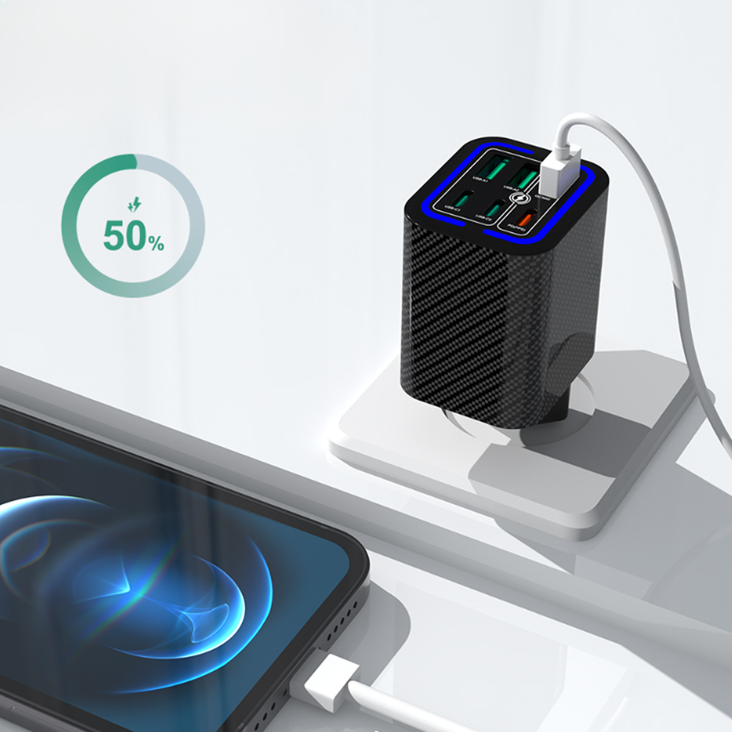6-Port 3PD 50W Fast Charging Phone Charger 3