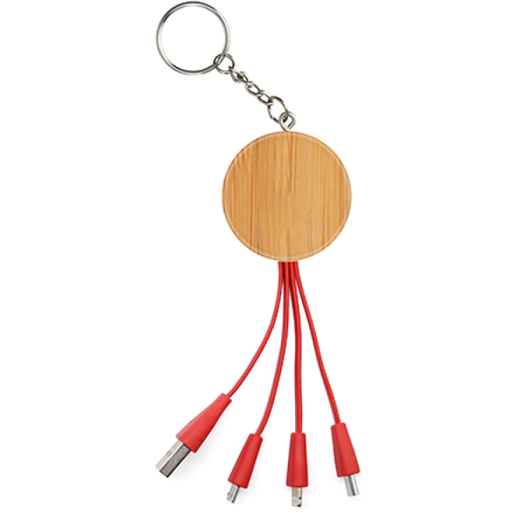 Eco-Friendly 4" 1 Charging Cable Made From Bamboo With Key Chain 2