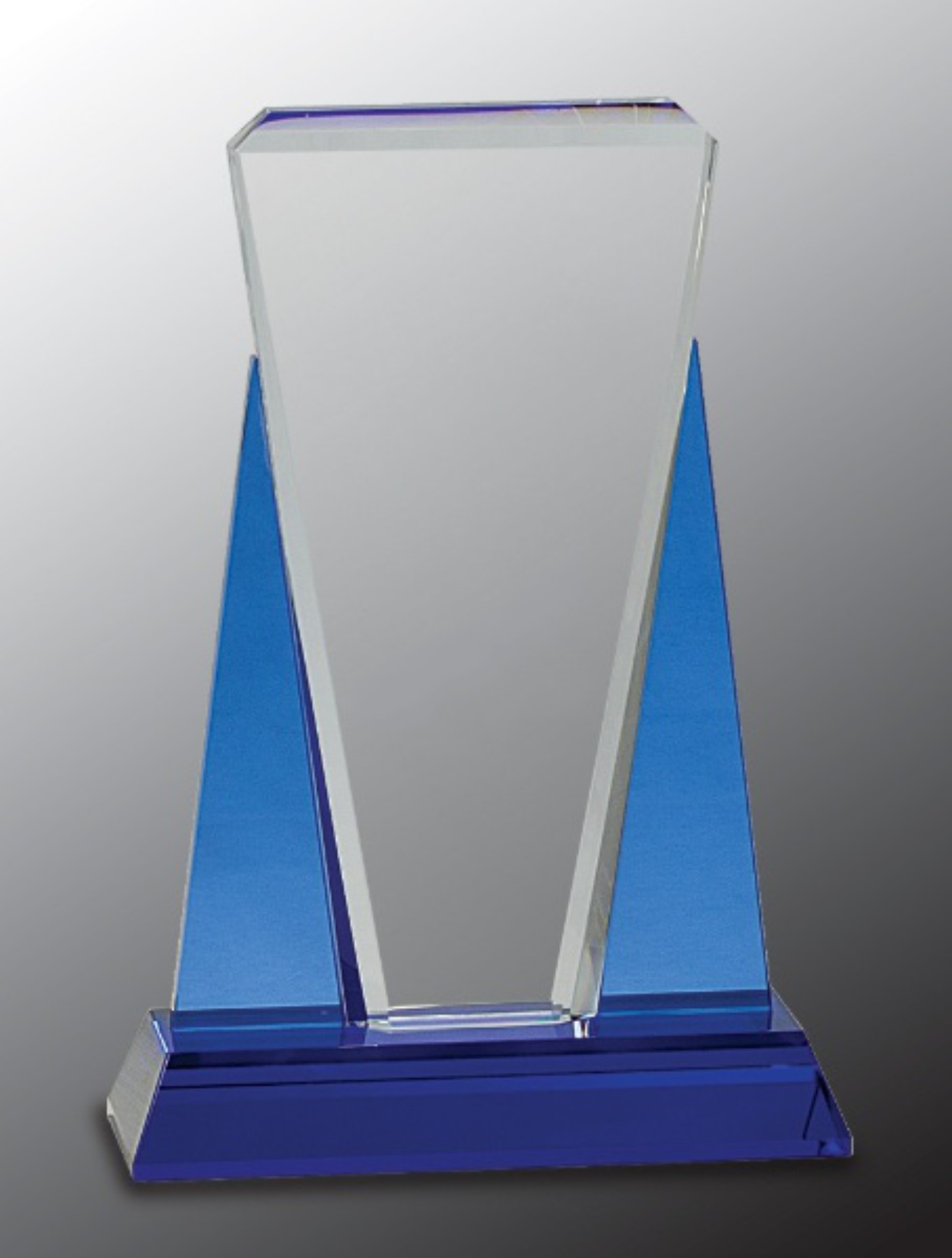 6" x 8 1/2" Blue/Clear Wedge Crystal Award on Blue Pedestal Base 2