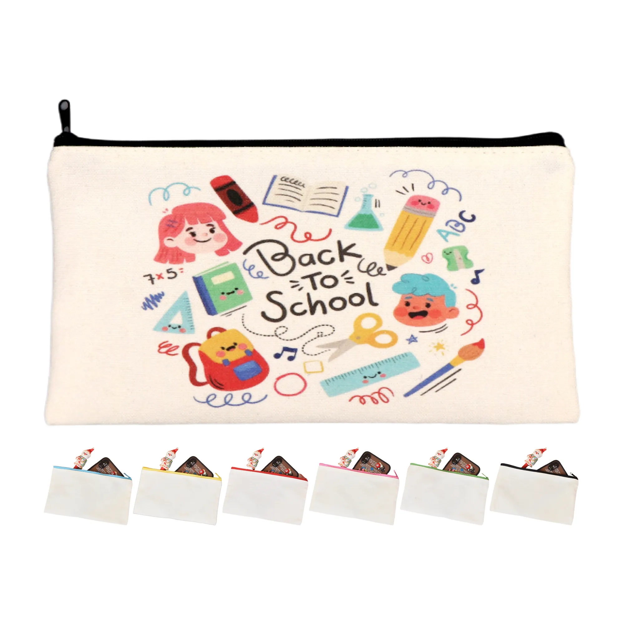 MOQ 100Full Color Multipurpose Canvas Zippered Pencil Case 5