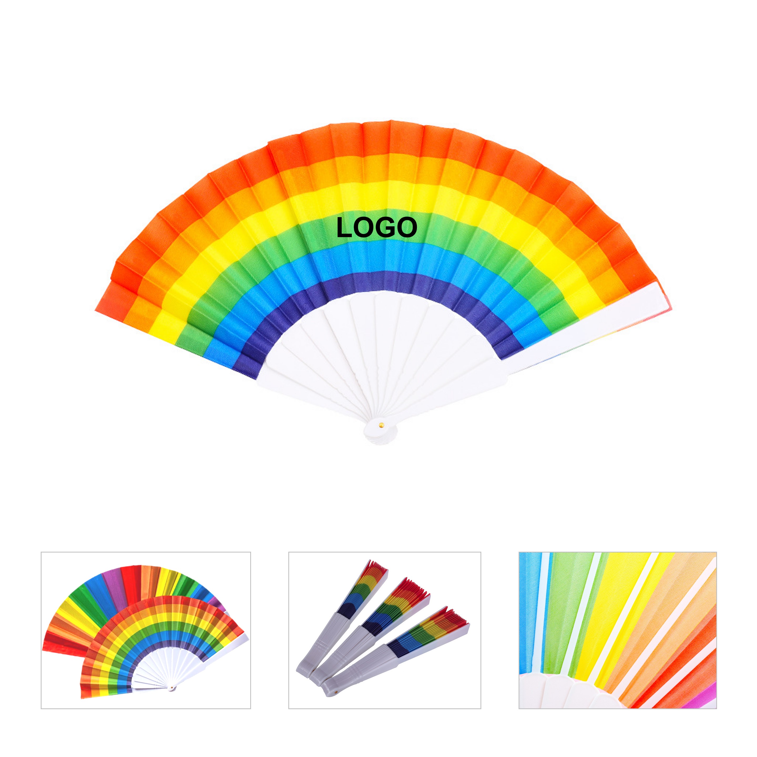 Rainbow Full Color Handheld Folding Fan 9" 3