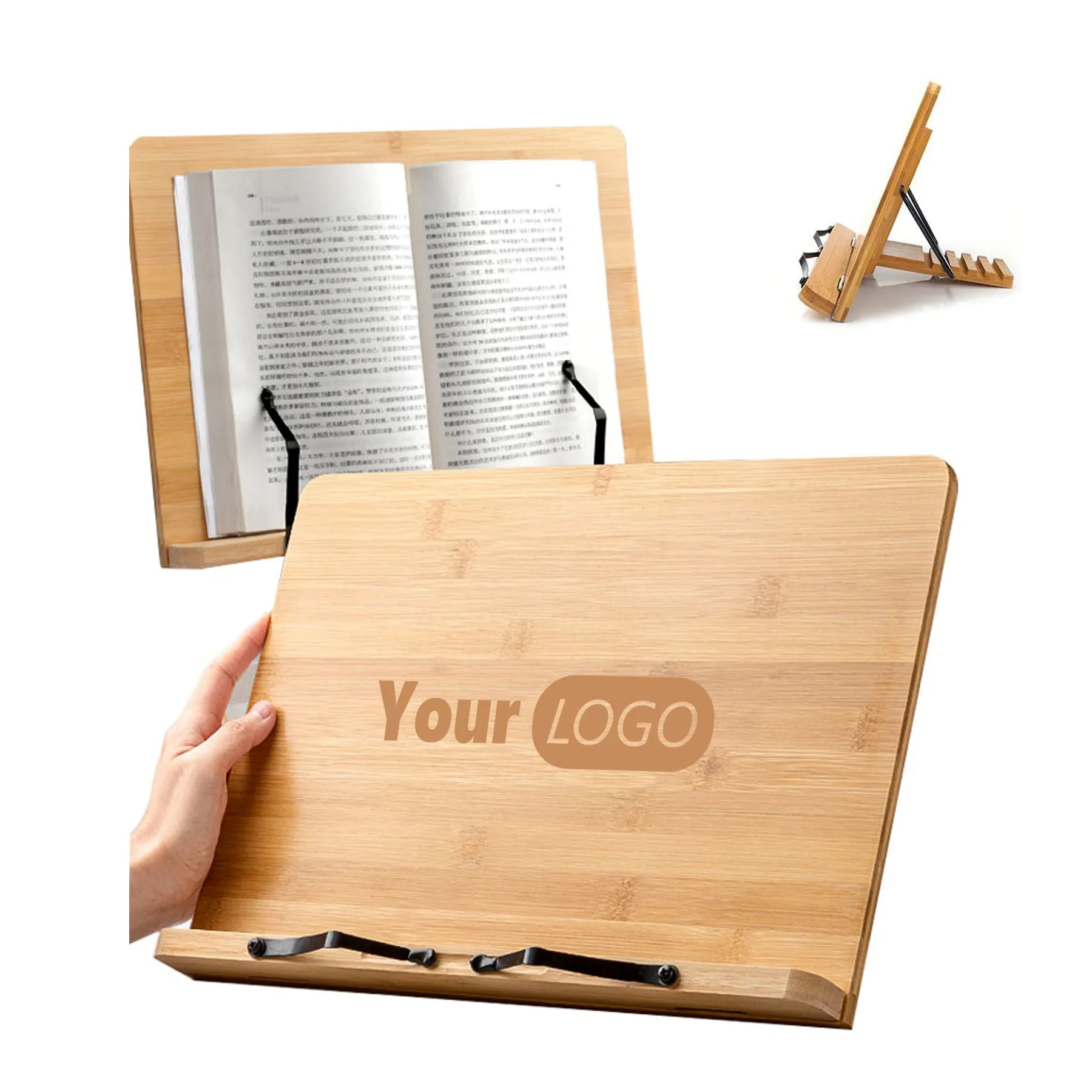Bamboo Book/Cookbook/Reading Holder/Stand Adjustable Height 3