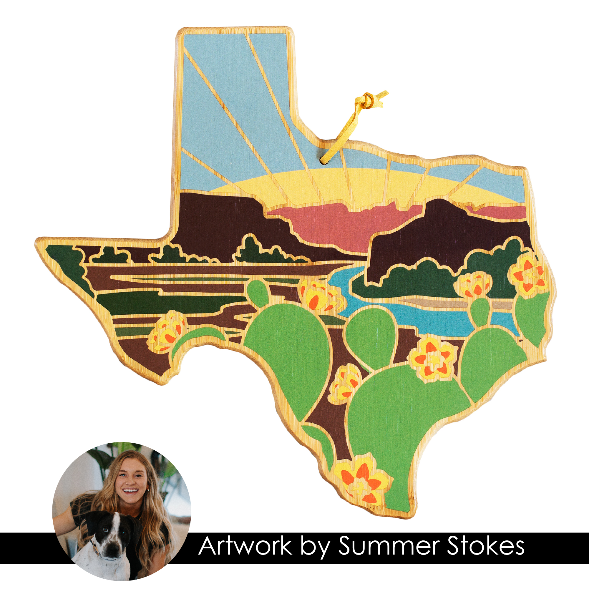 Texas State Shaped Cutting and Serving Board with Artwork by Summer Stokes 5