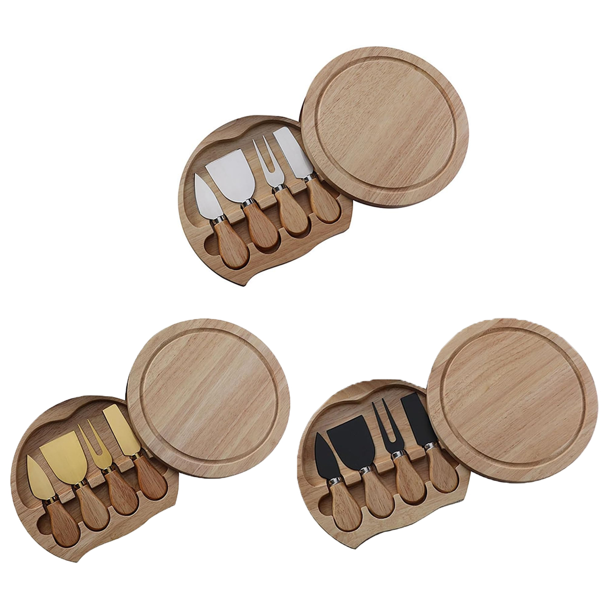 Round Wood Cheese Board with Knife Set 9