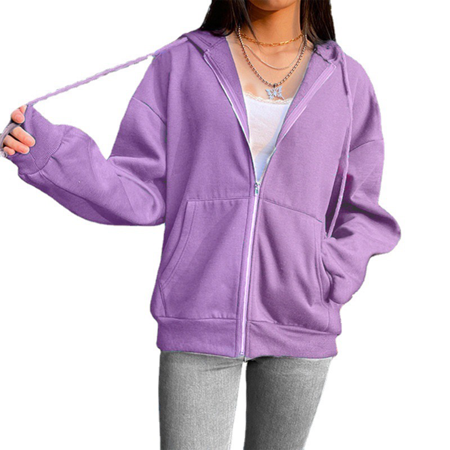 Oversized Hoodies for Women Full Zip Up Long Sleeve, custom hoodie or sweatshirt with logo imprint 6