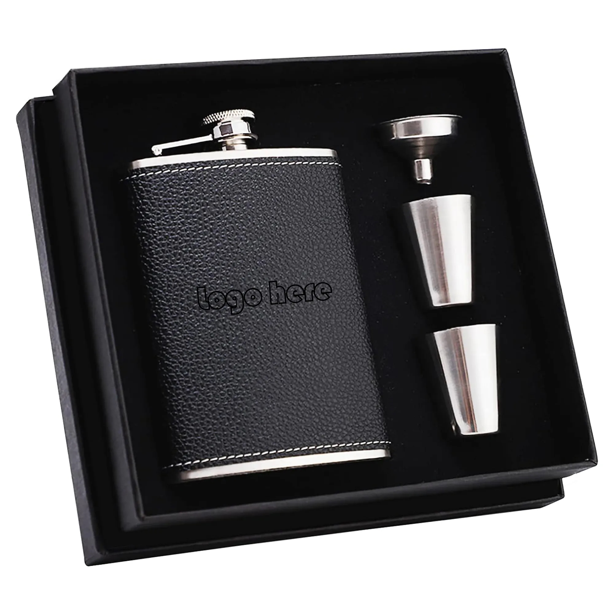 Leather Wrap Hip Flask Gift Set