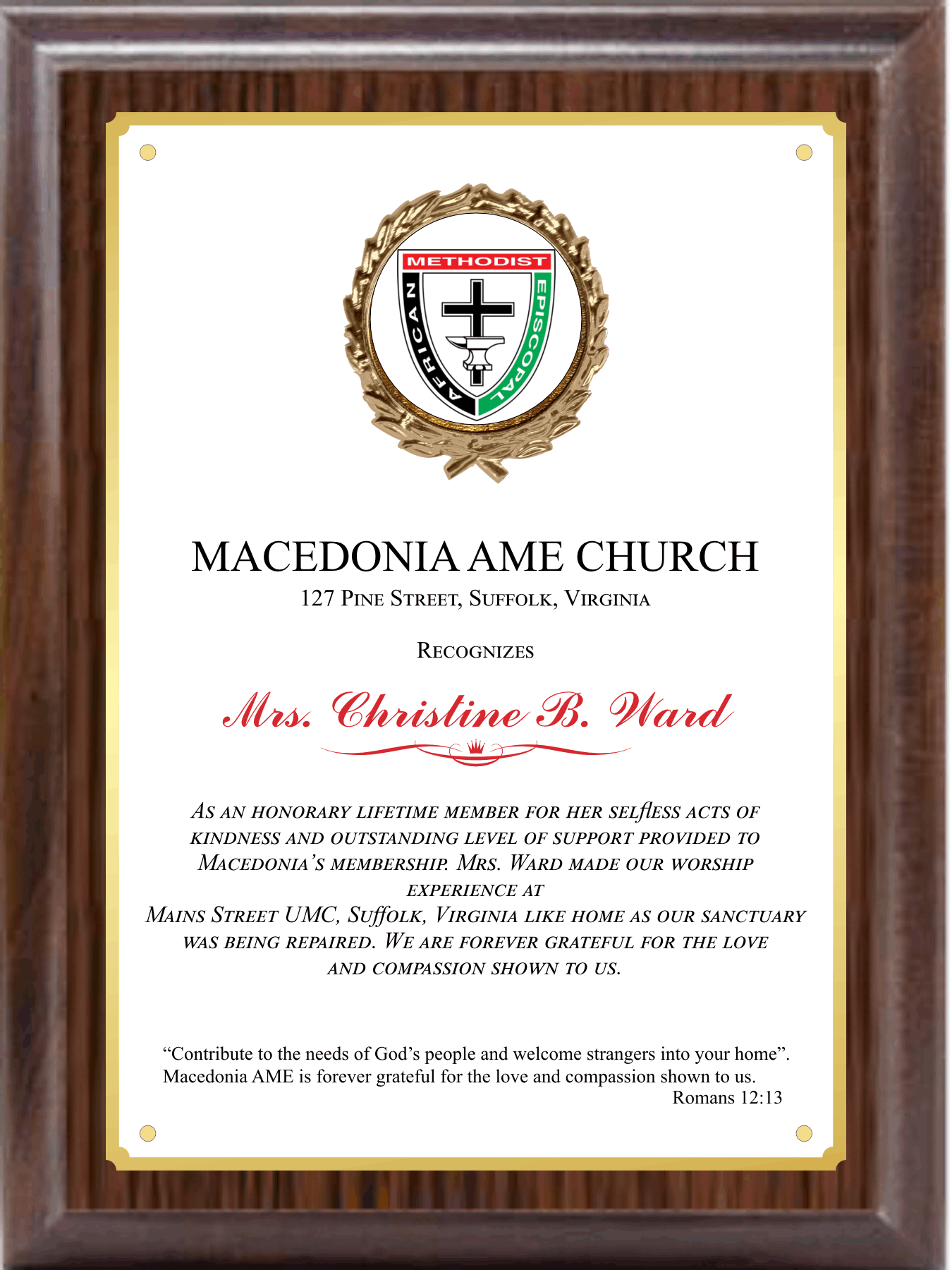 Simulated Walnut Plaque With Custom Insert 1