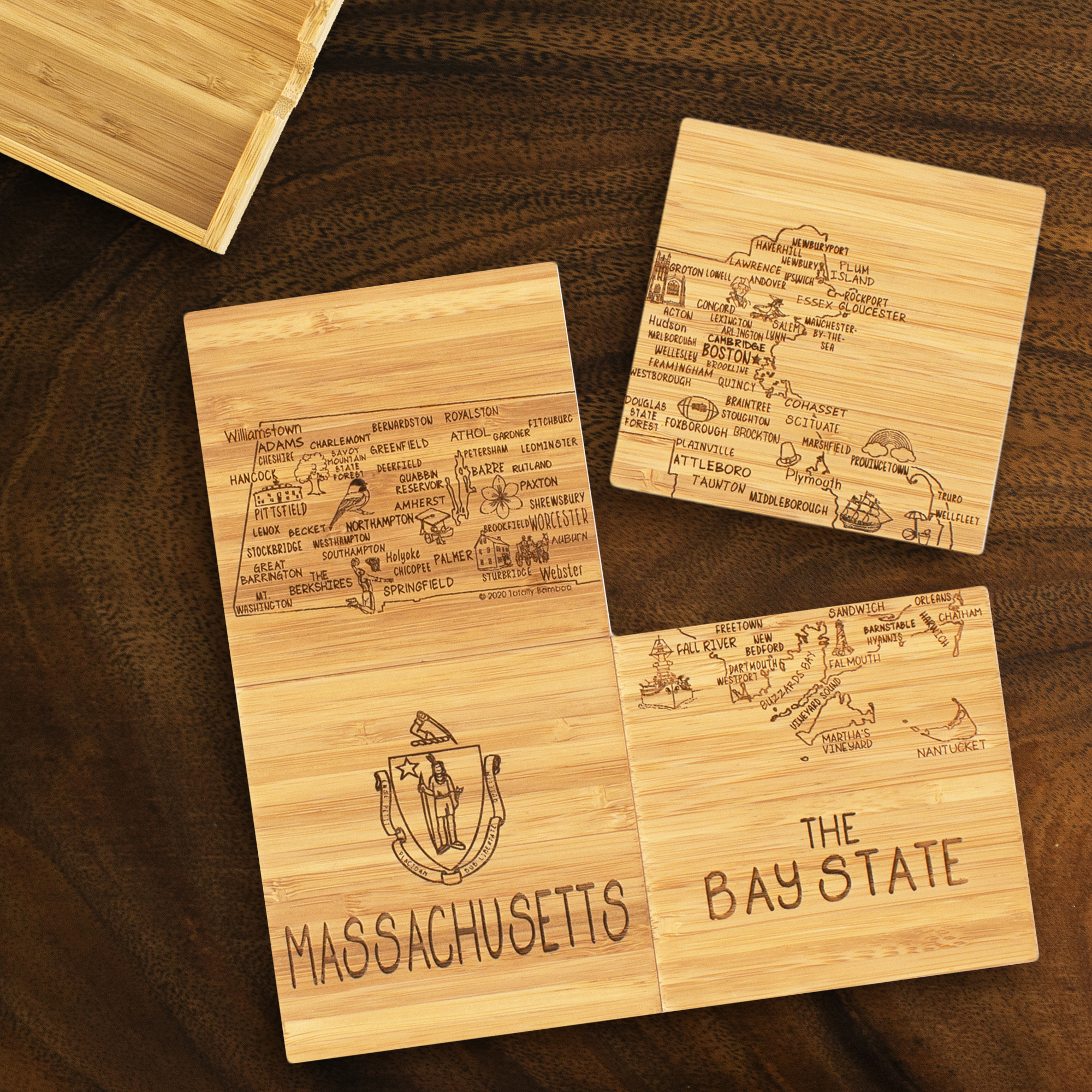 Massachusetts Puzzle Coaster Set 3