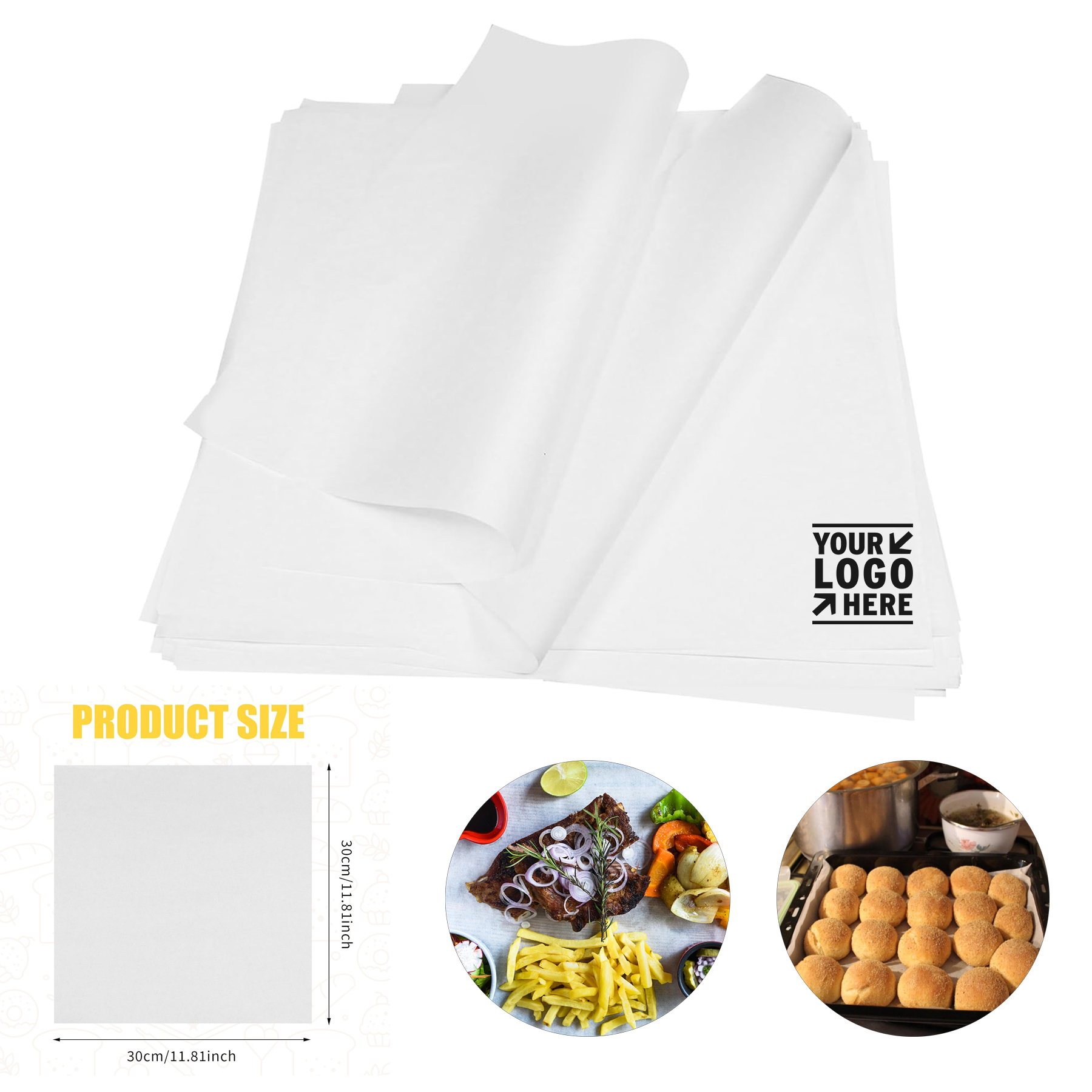 12 x 12 Inch White Food Basket Liner Grease Resistant Sandwich Wrapping Deli Paper Sheet 2