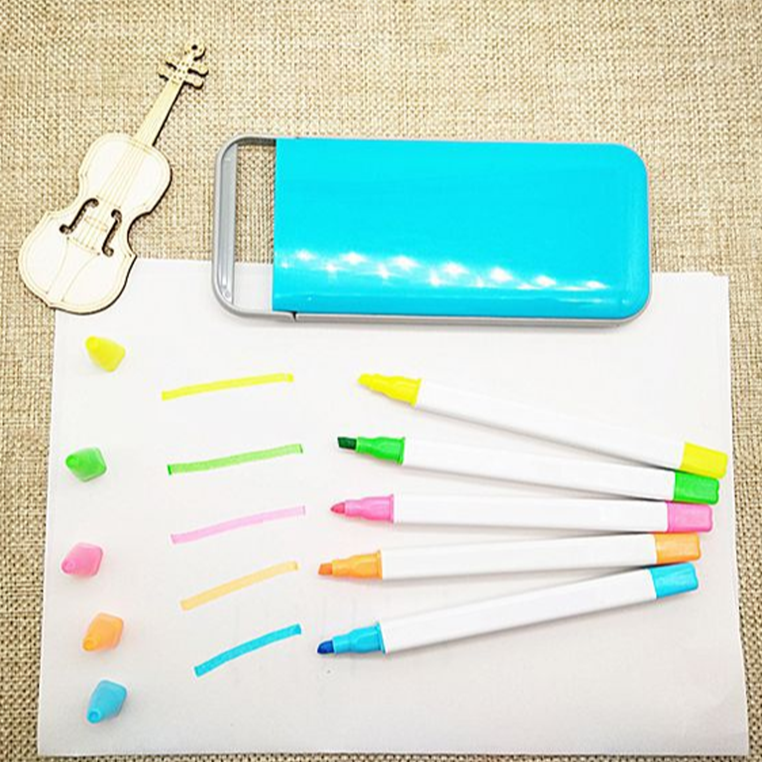 Provide a student set of five highlighter pens 4