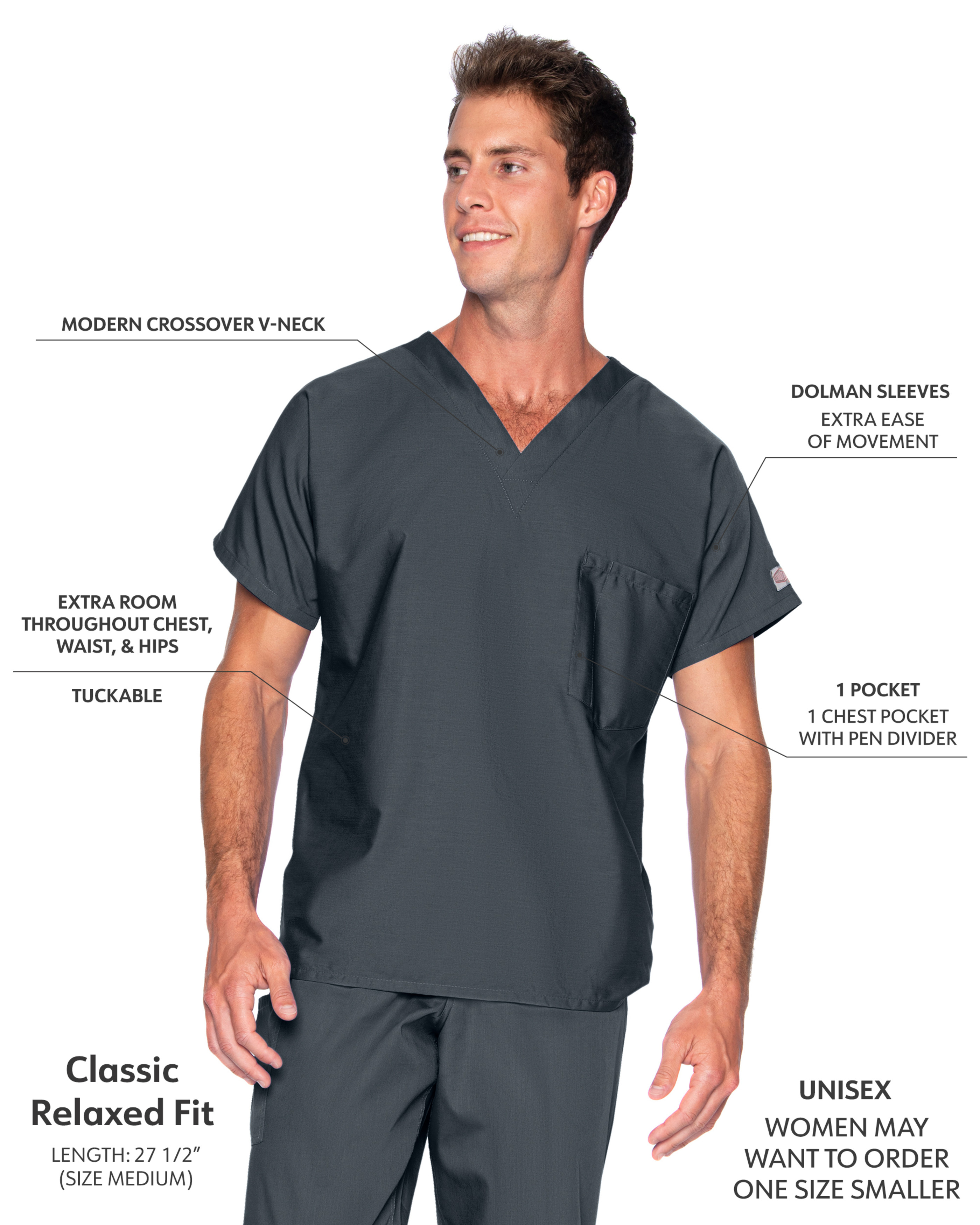 Landau - ScrubZone - Unisex One-Pocket Dolman Sleeve Tuckable V-Neck Top 17