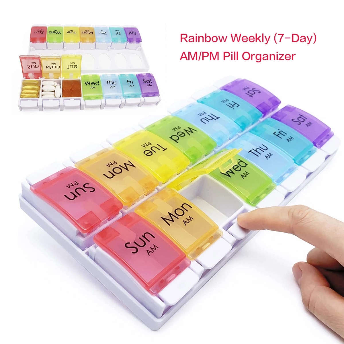 Rainbow Morning And Evening Pill Case 14 Dividers 6