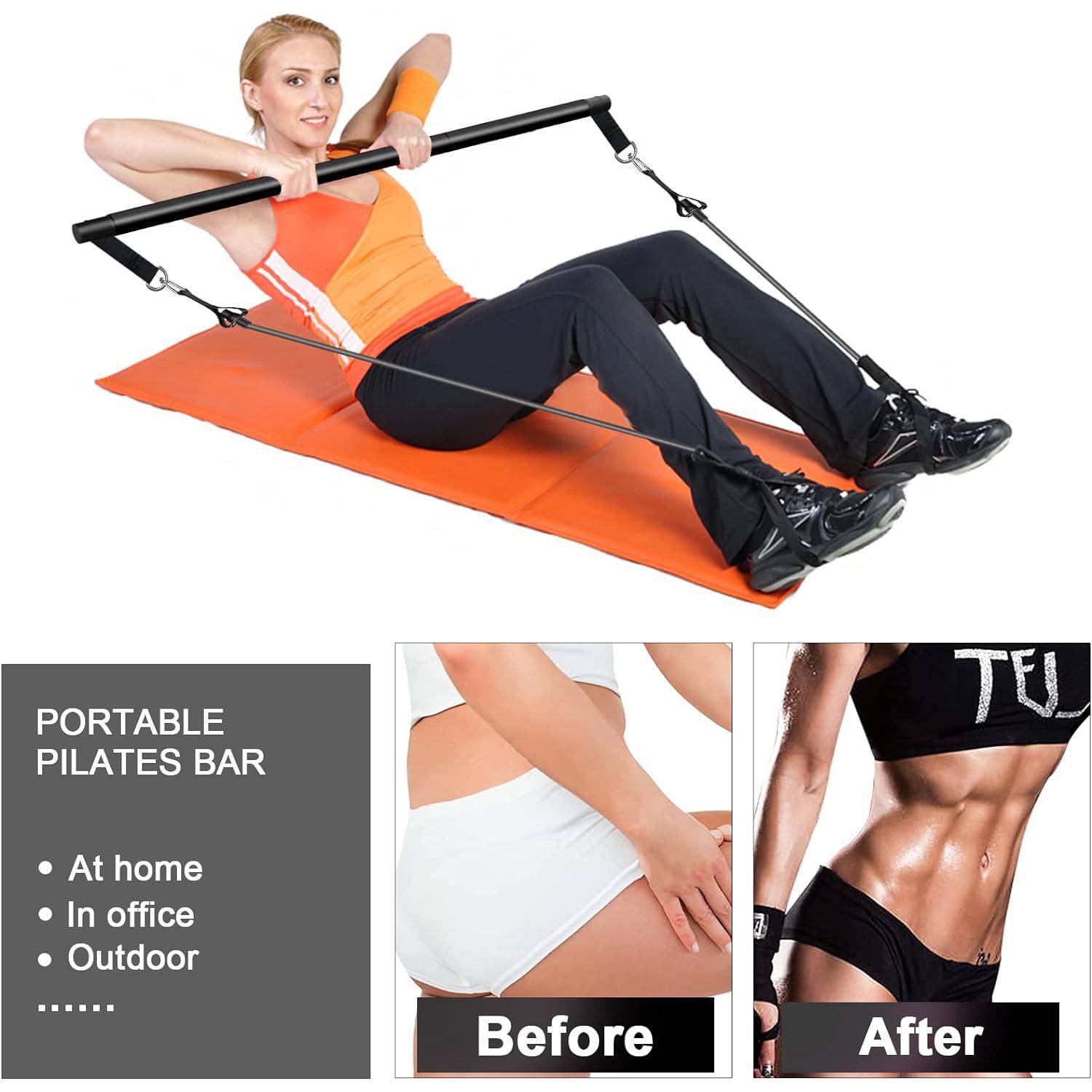 Portable Yoga Pilates Bar Kit w/ Resistance Bands 8