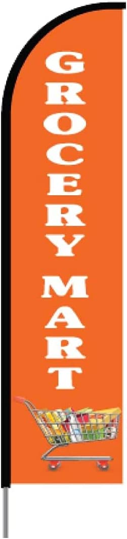 Grocery Mart Sign - Feather Flag Swooper Banner Pole Kit Outdoor Business Advertising Display, 15ft 4