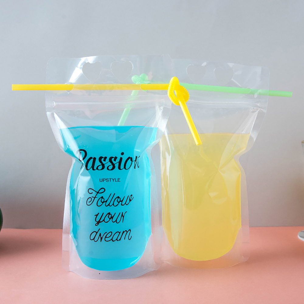 Hand-held Translucent Stand-up Plastic Pouch Bag Drinking Bag 3