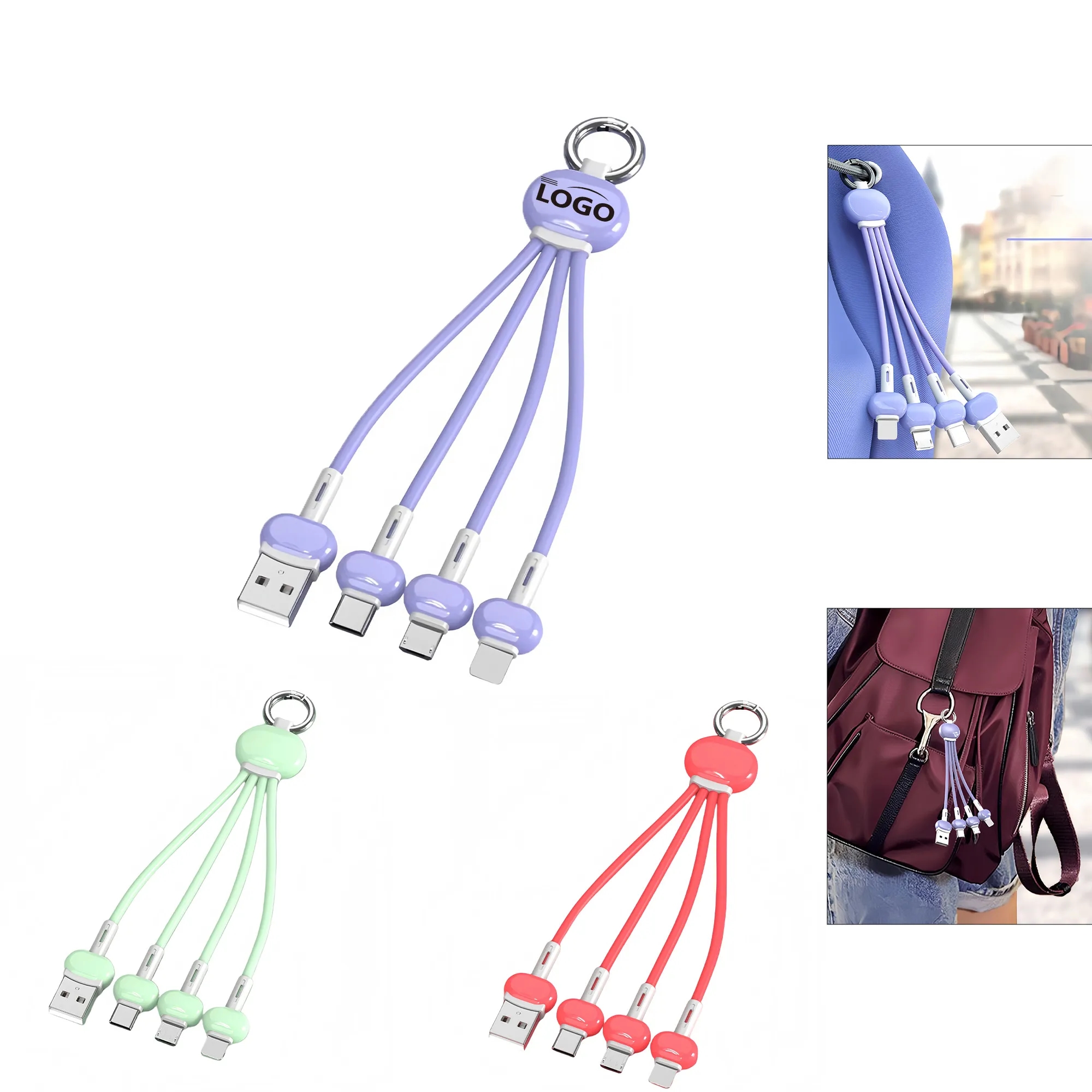 Three-in-one Fast-charging Keychain Data Cable