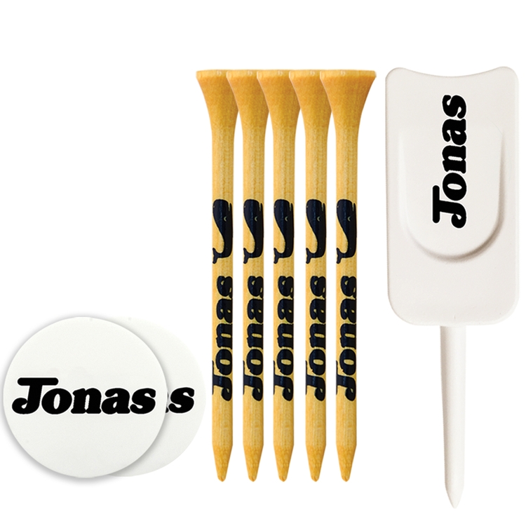 5 Bamboo Tees 3 1/4", 1 Divot Tool, 2 Poker Chips