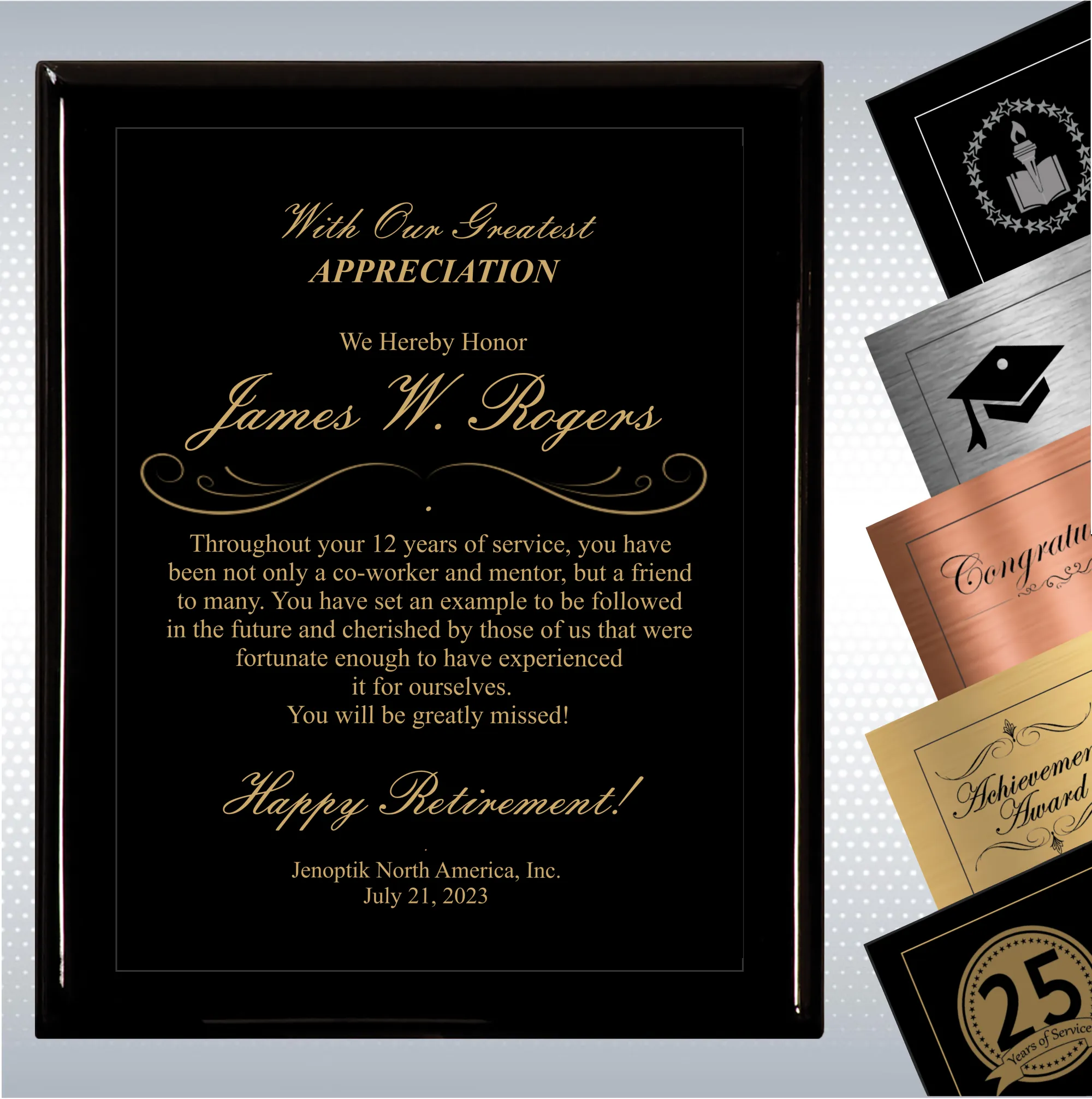 Black Piano Finish Wood Plaque Retirement Gift Award 14
