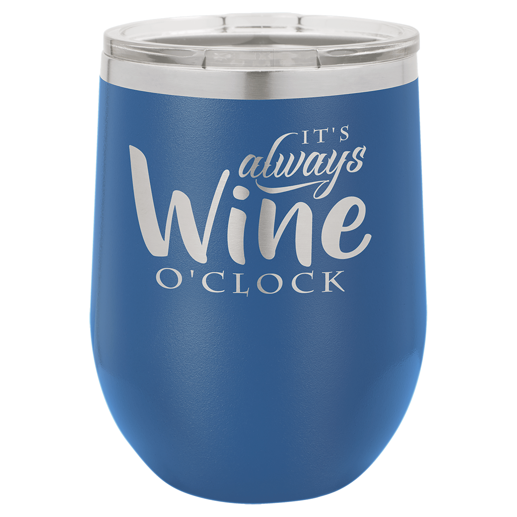 12 oz. Royal Blue Laser Engraved Polar Camel Stemless Wine Tumbler w/Clear Lid 2