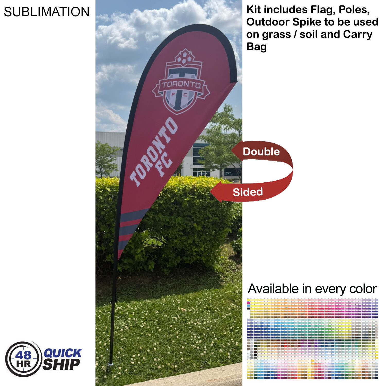 48Hr Quick Ship - 7.5' X-Small Tear Drop Flag Kit, Full Color Graphics Double Sided 22