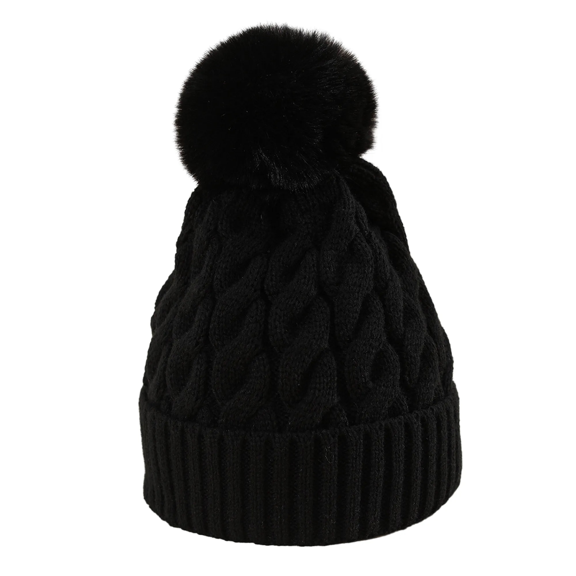 MOQ 100 Large Fur Ball Thickened Padded Knitted Cap 3