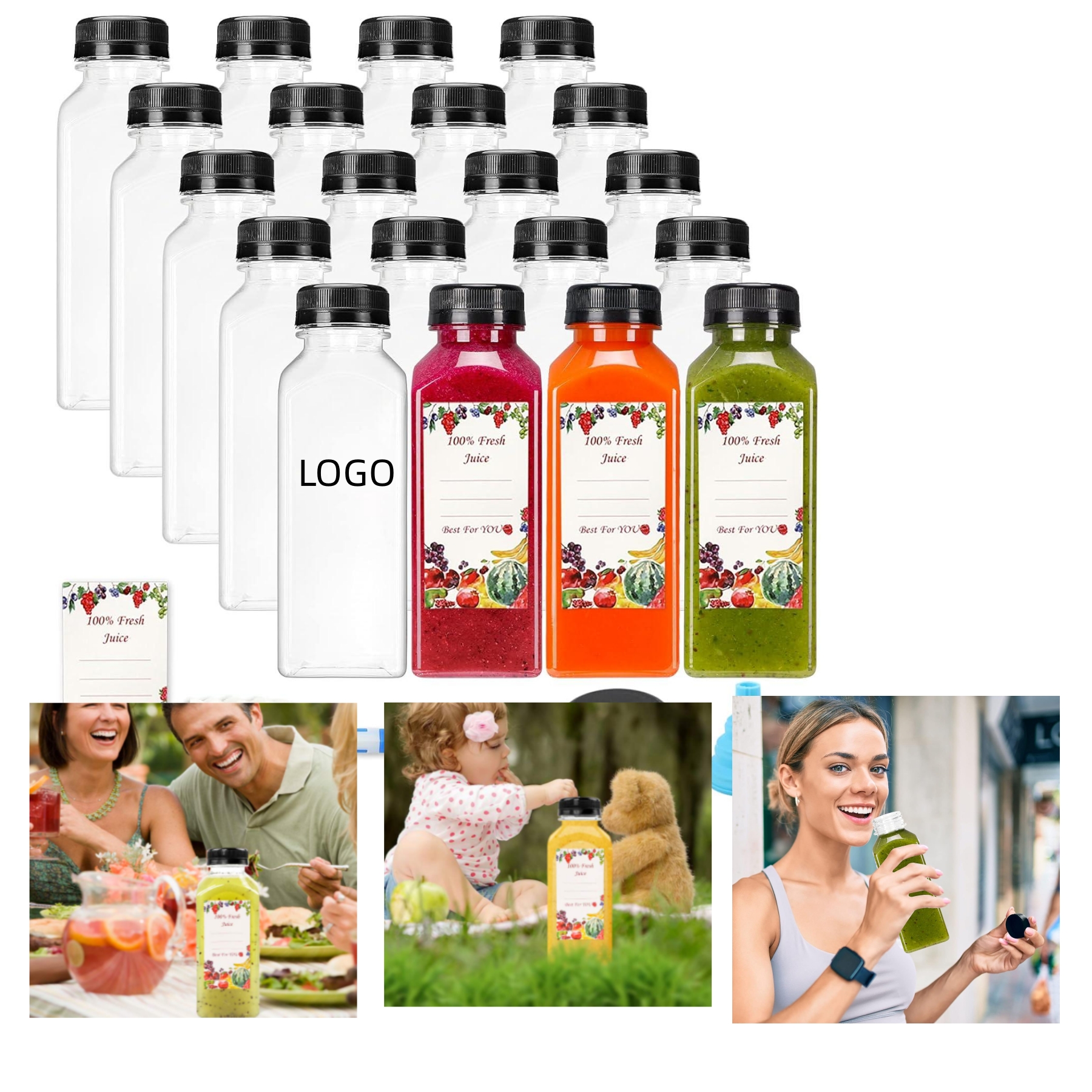 12oz Empty Plastic Juice Bottles with Caps 3