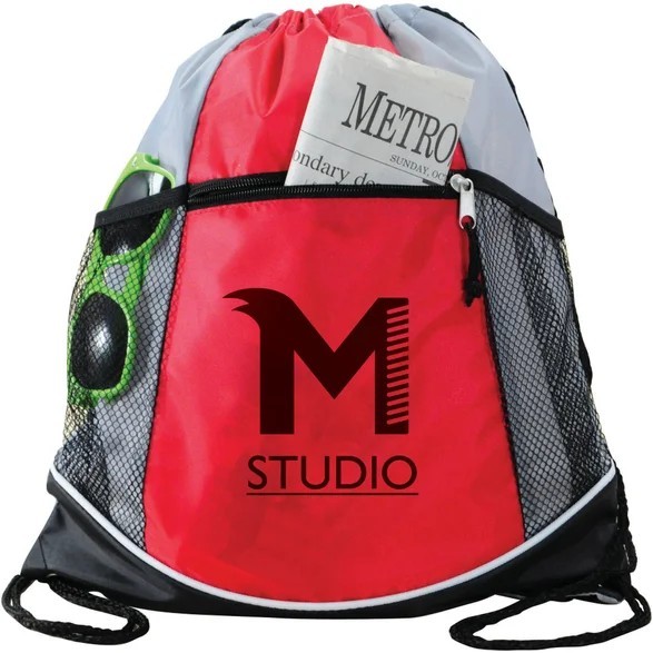 Mesh Pockets Drawstring Backpack With Zip 1