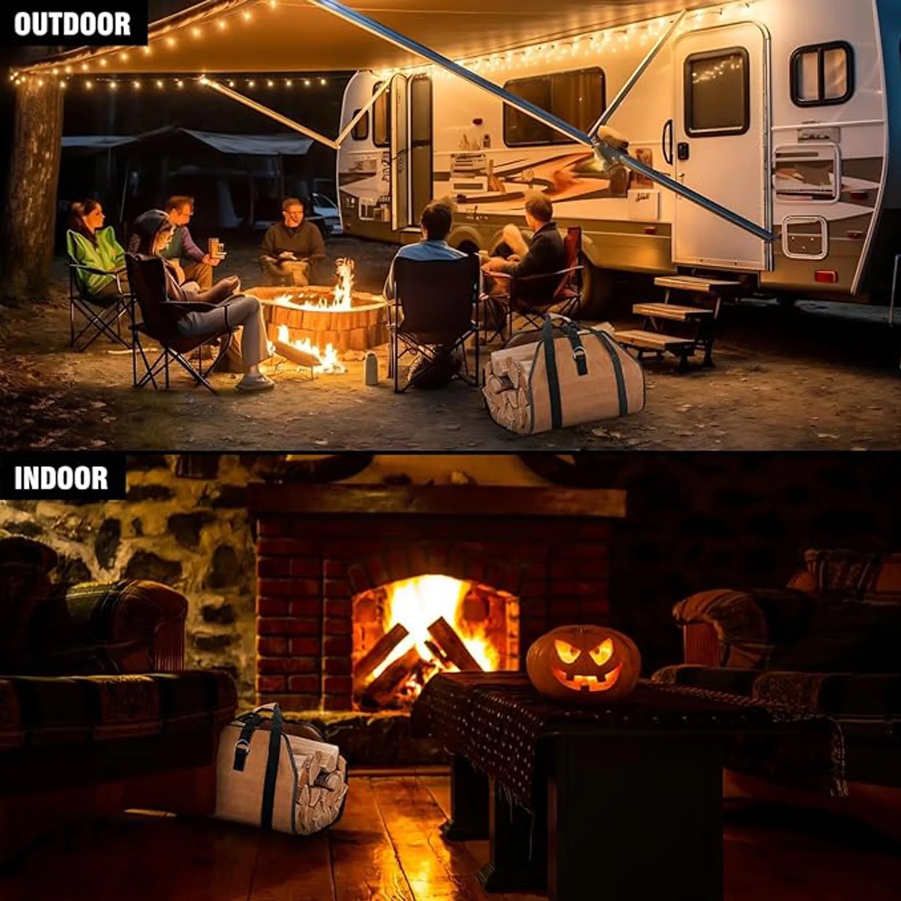 Outdoor Waterproof Canvas Log Firewood Carrier Bag 4