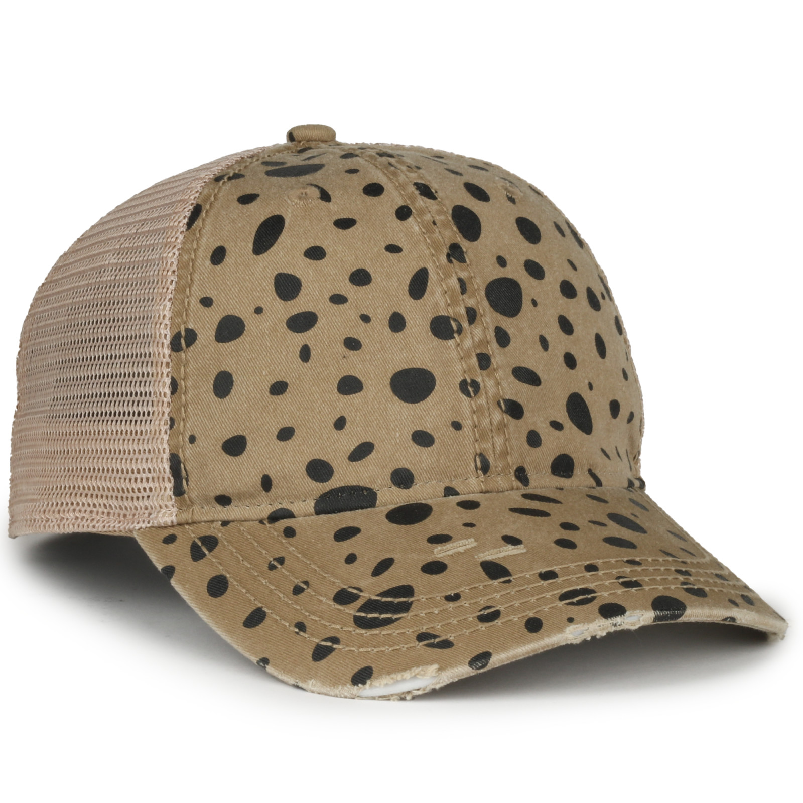 Printed Distressed Cap w/Tea-Stained Mesh