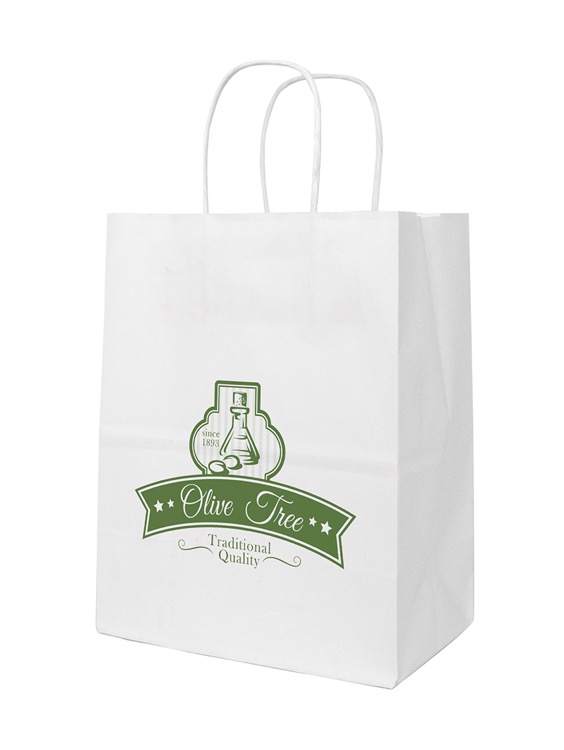 One Color 1-Sided White Paper Handled Shopper Bag (8" x 10.25" x 4.25")