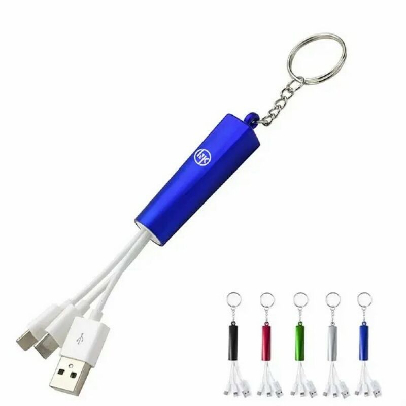 Portable 3-in-1 Led Light-Up Charging Cable Keychain
