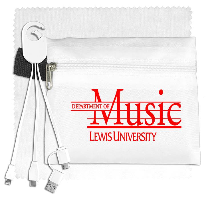 Mobile Tech Charging Cables In Zipper Pouch Components inserted into Polyester Zipper Pouch 7