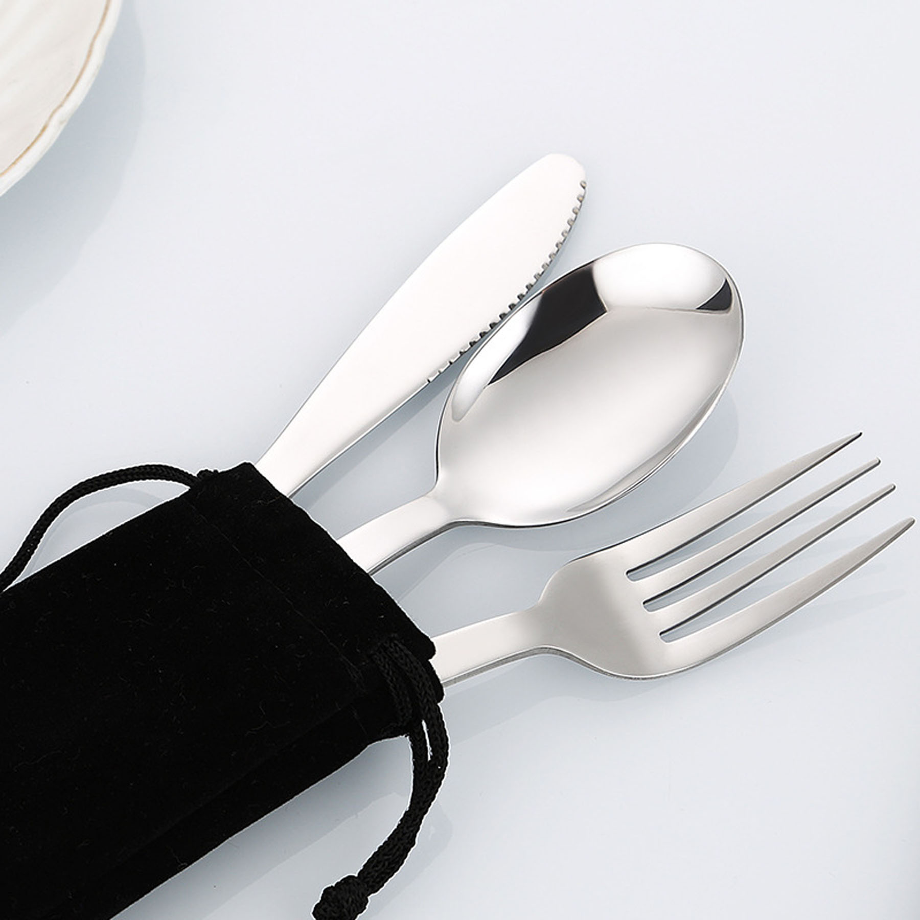 Outdoor Stainless Steel Camping Utensil Set with Carrying Pouch 2