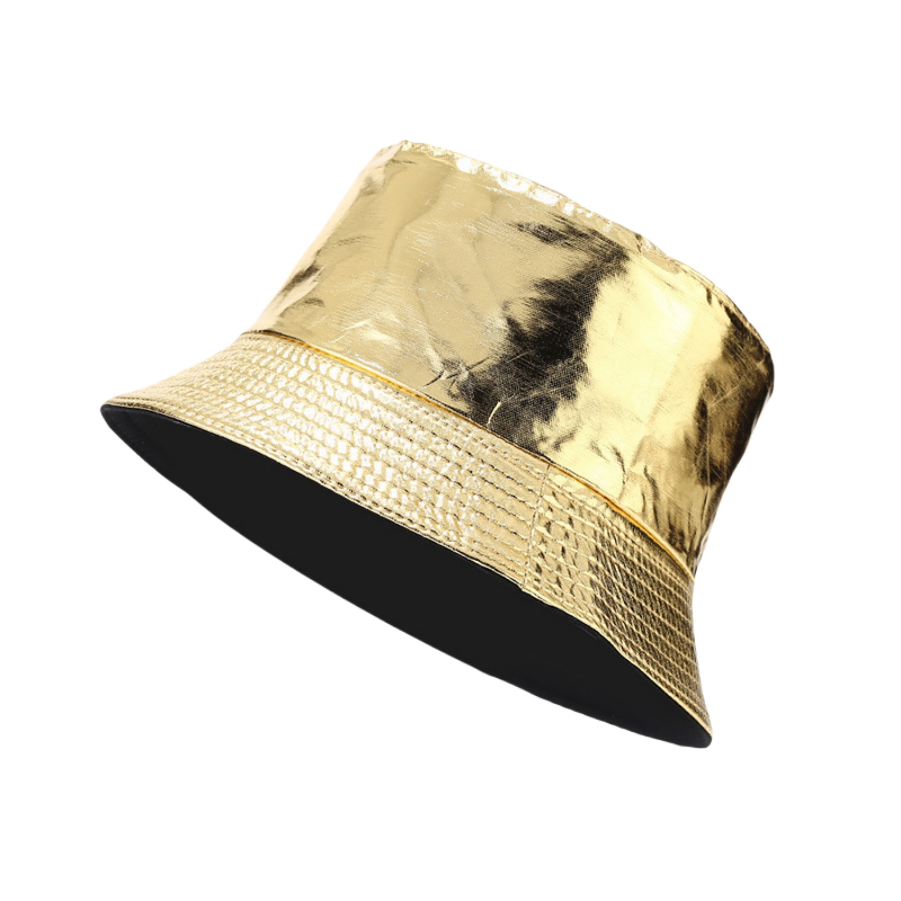 Metallic Bucket PU Hat Trendy WomensReversibleBeach Cap 6